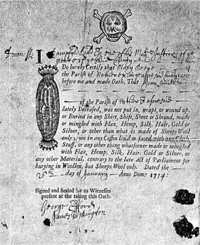 Certificate of burial in woollen